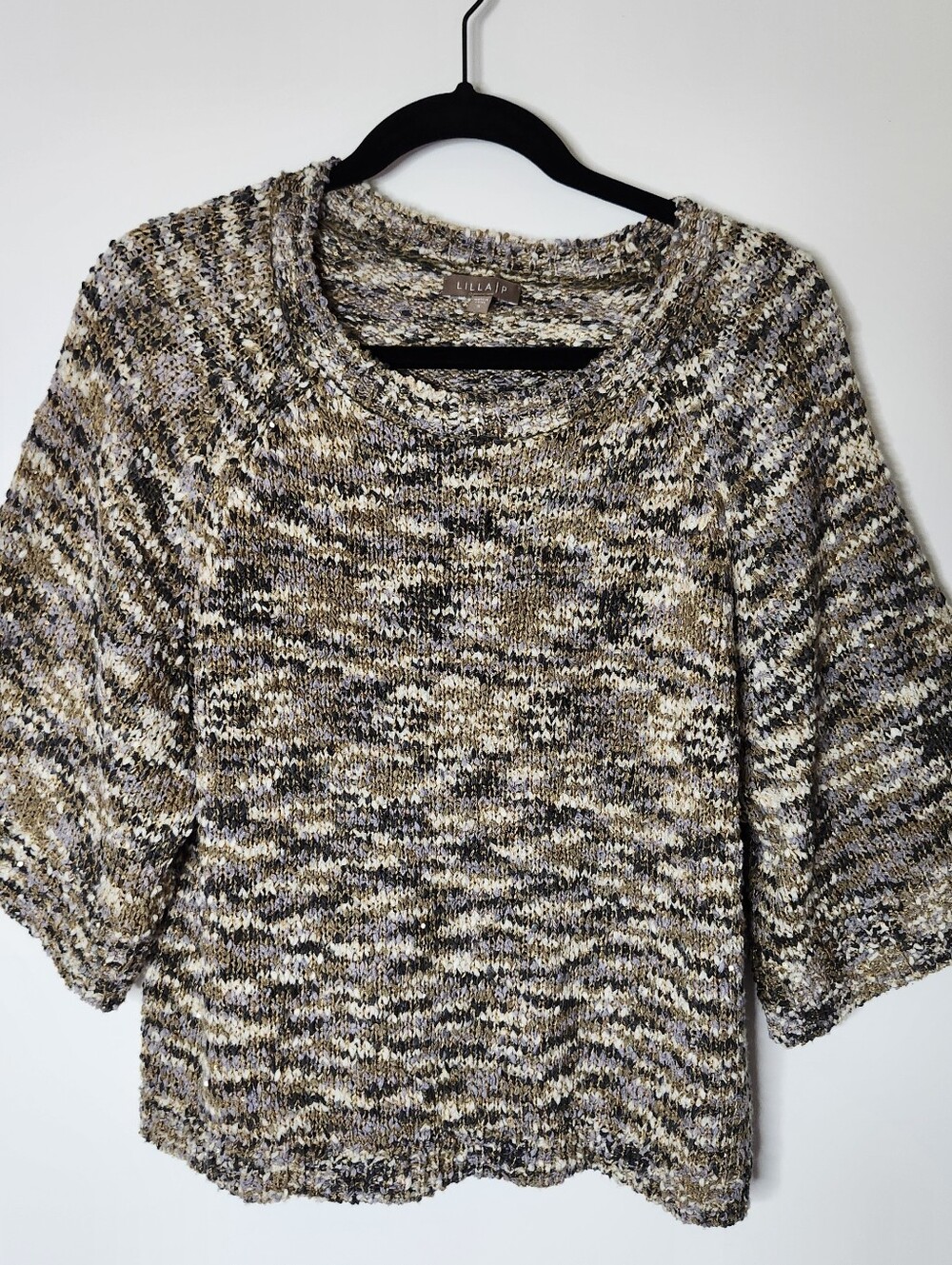 Lilla P Womens Marled Sweater Small Flare Sleeves Sequins Lagenlook